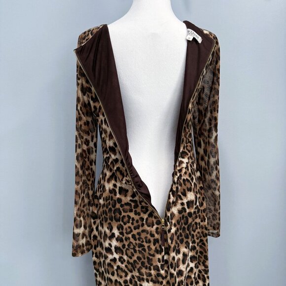 VTG Y2K 90s Kay Unger Leopard Print Dress Mesh Detail Glam Punk Going Out SZ 10 - Picture 9 of 12